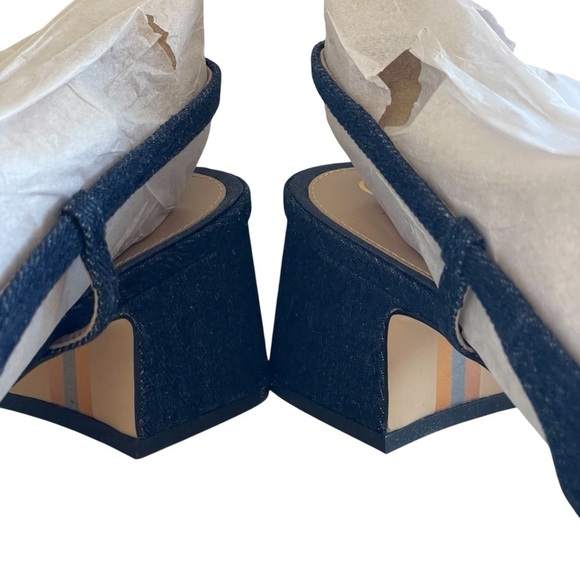 Sam Edelman Tarra Slingback Pumps Black/Navy Denim Block Heel Size 10 New in Box - Picture 7 of 12